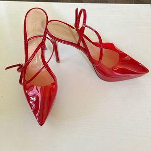$995 Gianvito Rossi Women's Red Plexi Platform Heel